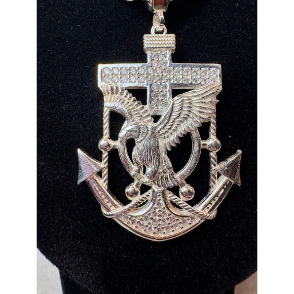 Moissanite Anchor Pendant, 24" 12mm GG Link Silver Chain - Picture 5 of 9